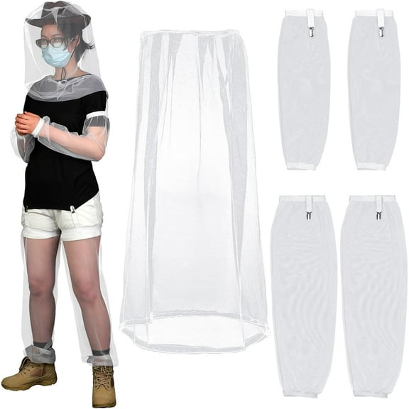 5Pcs Anti Mosquito Netting Suit, Mosquito XL Head Hat with Mesh Net, Arm and Leg Sleeves Protective Cover for Camping Fishing