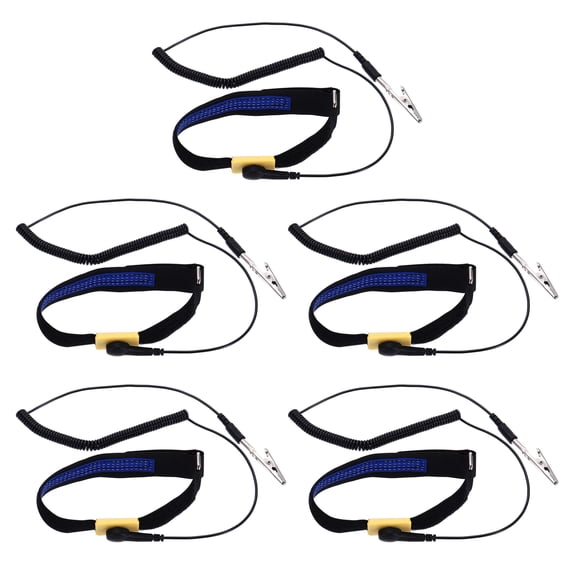 5Pcs Anti Static Wrist Strap Yellow Black 11" Perimeter Esd Anti Static Wristbands with Alligator Clip Length 1.8M Adjustable for Sensitive Electronic Devices