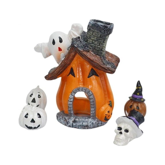 5Pcs Aquarium Ornament Halloween Pumpkin Ghost House Figurine Resin Fish Tank Statue Decor for Aquatic Caves Mininature Fairy Garden