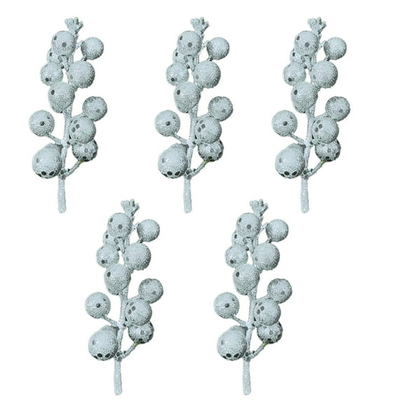 5Pcs Artificial Berry Picks, Christmas Berry Stems, Berry Sprigs for Christmas Tree, Glitter Berry Branches for Xmas Garland Wreath, Faux Berry Picks for Vase Filler and Centerpiece Decor