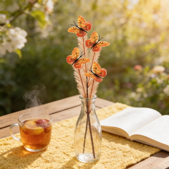 5Pcs Artificial Butterflies Branch, BRELIL Spring Decorative Butterflies Branch, Artificial Flower Bouquet Arrangement, Realistic Polyester Floral Stems for Home Decor Wedding Centerpiece Party Props