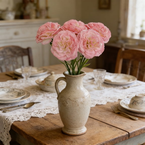 5Pcs Artificial Carnation Flowers, Gradient Faux Carnation Stems, Realistic Fake Flowers for Mother's Day, Wedding, Home Vase Decor