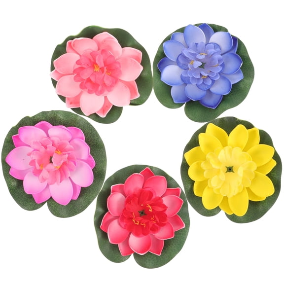 Hemobllo 5Pcs Floating Artificial Lotus Flower Eva Material Pond Decoration Assorted Color for Outdoor Use