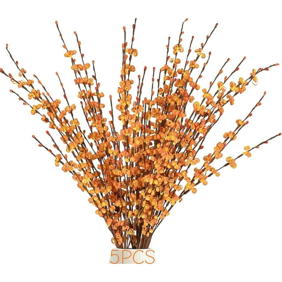 5Pcs Artificial Jasmine Flowers 29in Tall Fake Flower Bouquet Faux Jasmine Plants Dry Branches for ThanksgivingAutumn Wedding Home Party Office Hotel Kitchen Decoration