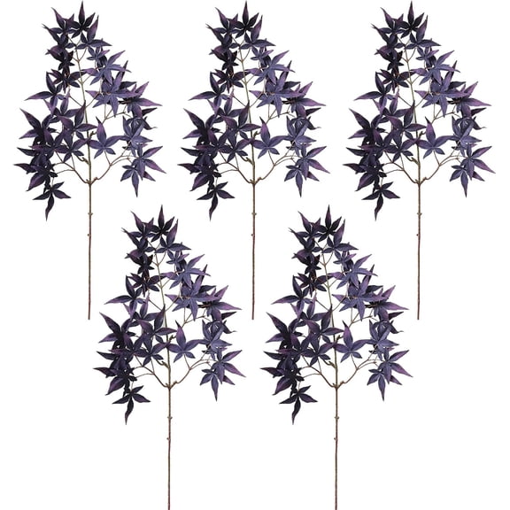 5Pcs Artificial Maple Leaves Branches Fake Leaves Stems Maple Leaves Autumn Maple Leaf for Kitchen Thanksgiving Table Centerpieces Office Home Decor (C)