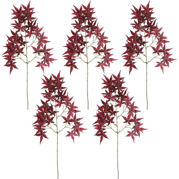 5Pcs Artificial Maple Leaves Branches Fake Leaves Stems Maple Leaves Autumn Maple Leaf for Kitchen Thanksgiving Table Centerpieces Office Home Decor (C)