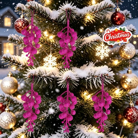 5Pcs Artificial Powder Glittery Berry, Christmas Ornaments Decorations Set, Xmas Tree Hanging Pendants, Seasonal Indoor Outdoor Decor for Christmas Tree Wreath Desk Mantel