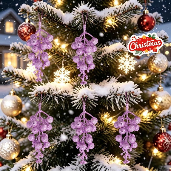 5Pcs Artificial Powder Glittery Berry, Christmas Ornaments Decorations Set, Xmas Tree Hanging Pendants, Seasonal Indoor Outdoor Decor for Christmas Tree Wreath Desk Mantel