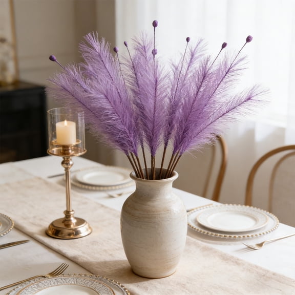 5Pcs Artificial Reeds Grass Flowers! Xqxayjr Artificial Reeds Grass Flowers, Colorful Handmade Peacock Grass Decor, Artificial Fireworks Feather Stems for Home Office Wedding Centerpiece Vase