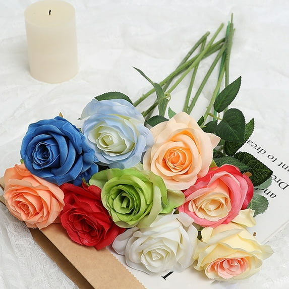5Pcs Artificial Roses Flowers Silk Realistic Blossom Rose Long Stem Bouquets for Home Wedding Party Decoration