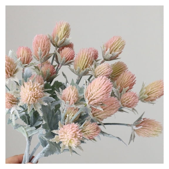 5Pcs Artificial Thistle Flowers Fake Spray Eryngium Faux Sea Holly Bouquet Real Touch Plants