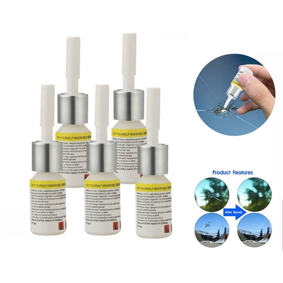 5Pcs Automotive Glass Nano Repair Fluid Auto Windshield Crack Chip Repair Resin Car Scratch Quick Remover, White