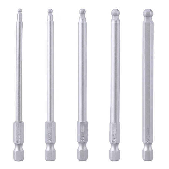 Multi Size 5Piece Ballhead Hexagonal Bit Set, Magnetics Steel, Precisions Fit, 100mm Length for Use
