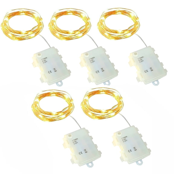 5Pcs Battery Operated Copper Wire Fairy Twinkle String Lights With Timer Mini Pixie Lights Little Firefly Decorations For Christmas Tree Halloween Mason Jar Wedding Decor 16 Feet 50 LEDs 6/18 Hour