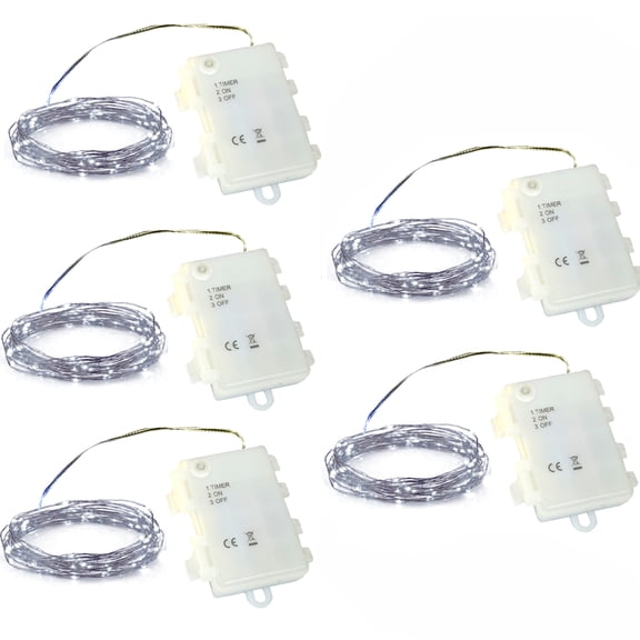 5Pcs Battery Operated Copper Wire Fairy Twinkle String Lights With Timer, Mini Pixie Lights Little Firefly Decorations For Mason Jar Wedding Christmas Tree Halloween Decor 16 Feet 50 LEDs 6/18 Hour
