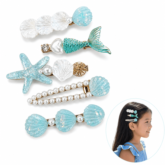 5Pcs Beaded Hair Clips Set Pearl & Starfish Accents, Handmade Ocean Theme Barrettes for Women Girls, Vibrant Blue Purple Pink, Lightweight Decorative Hair Accessories