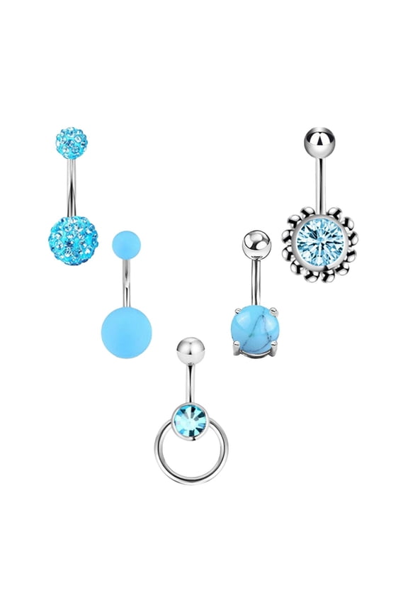 5Pcs Belly Button Rings Polymer Clay Ball Fashion 10mm Short Navel Barbell Blue
