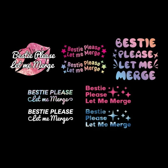 5Pcs Bestie Please Let Me Merge Reflective Vinyl Car Decal Stickers Pink Funny Outdoors Sticker Lipstick Stars Waterproof Car Window Decals