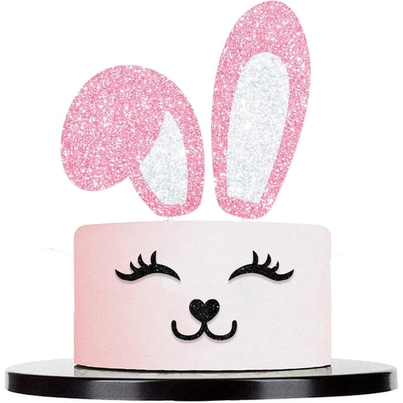 5Pcs Big Floral Rabbit Ears Cake Topper Cute Bunny Rabbit Cake Decorations for Easter Day Theme Baby Shower Rabbits Boys Girls Birthday Wedding Anniversary Party Decor Supplies