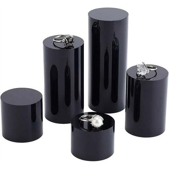 5Pcs Black Acrylic Display Block 1.2/1.6/2.4/3.2/4 Inch Round Cylinder Solid Display Pedestal Stand