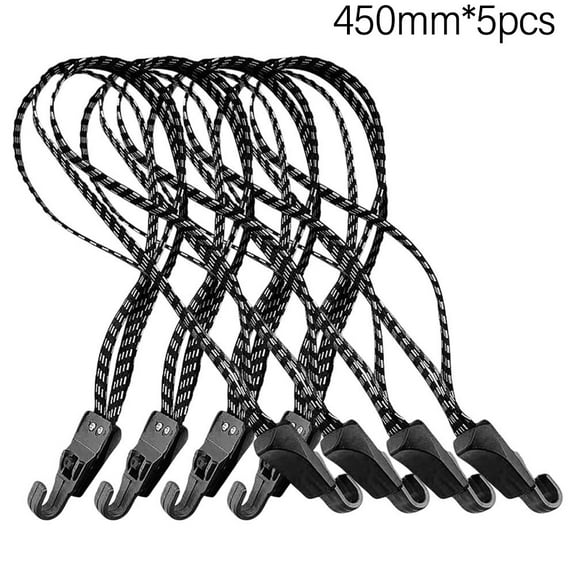 5Pcs Black Elastic Luggage Straps For Car Motorcycle Bike Rack Rope With Hooks Secure Fastening 450/650Mm Rubber Plastic Strap Set For Long Distance Riding 450Mm
