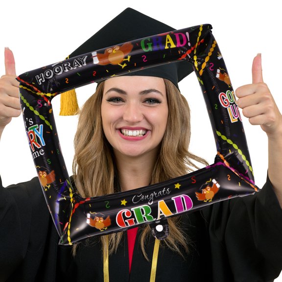 5Pcs Black Graduation Photo Frame Inflatable Balloons for Party Decoration