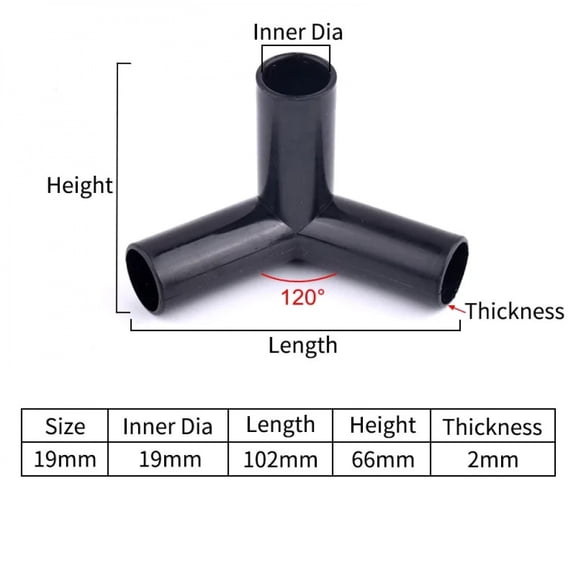 5Pcs Black Pipe Connector DIY Shelf Tent Fixed Connector Fittings I.D 8/12/16/19mm ABS Plastic Tee Four Way Elbow Straight Joint