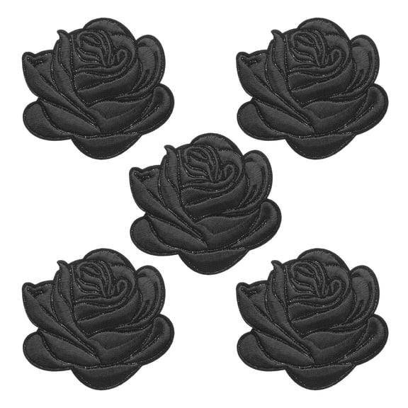5Pcs Black Rose Embroidered Patch Appliques,3D Flower Sew/Iron on Decorative Patches for Women's Dress Jeans