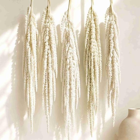 5Pcs Bleached Amaranthus Hanging Flowers, 23" White Dried Preserved Hanging Wisteria Flowers for Wedding Bouquet, Wall Decoration, Home Decor