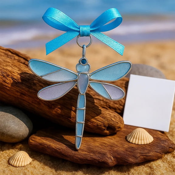 5Pcs Blue Bow Ribbon Sea Glass Pendant! Cagogo Summer Blue Bow Ribbon Pendant, Metal Twisted Wires Sea Glass Ornament For Home Decor, Unique Handmade Iron Pendant With Quality Craftsmanship