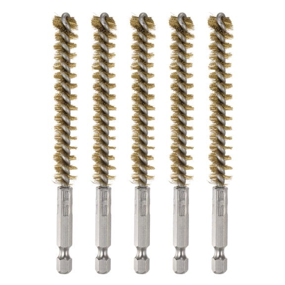 5Pcs Bore Brush Brass 10mm Dia Cleaning Bronze Wire Brush Tube Pipe Cleaner with Handle 1/4 Inch Hex Shank