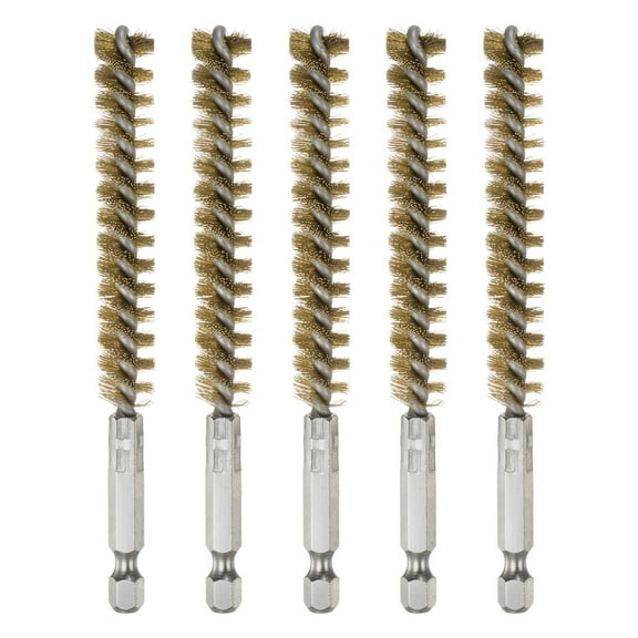 5Pcs Bore Brush Brass 11mm Dia Cleaning Bronze Wire Brush Tube Pipe Cleaner with Handle 1/4 Inch Hex Shank