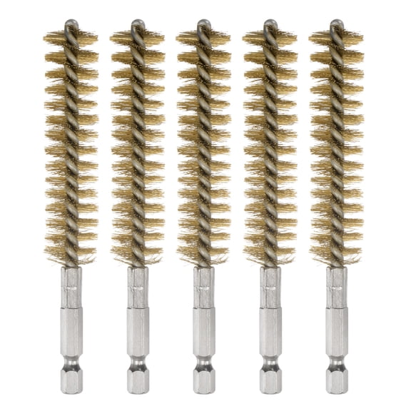 5Pcs Bore Brush Brass 17mm Dia Cleaning Bronze Wire Brush Tube Pipe Cleaner with Handle 1/4 Inch Hex Shank