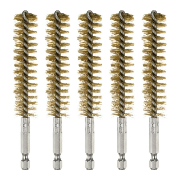 5Pcs Bore Brush Brass 18mm Dia Cleaning Bronze Wire Brush Tube Pipe Cleaner with Handle 1/4 Inch Hex Shank