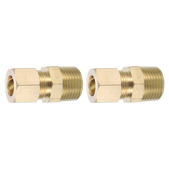 Uxcell 2 Pcs Brass Compression Tube Fitting, 3/8" OD x 3/8" NPT Male Connector