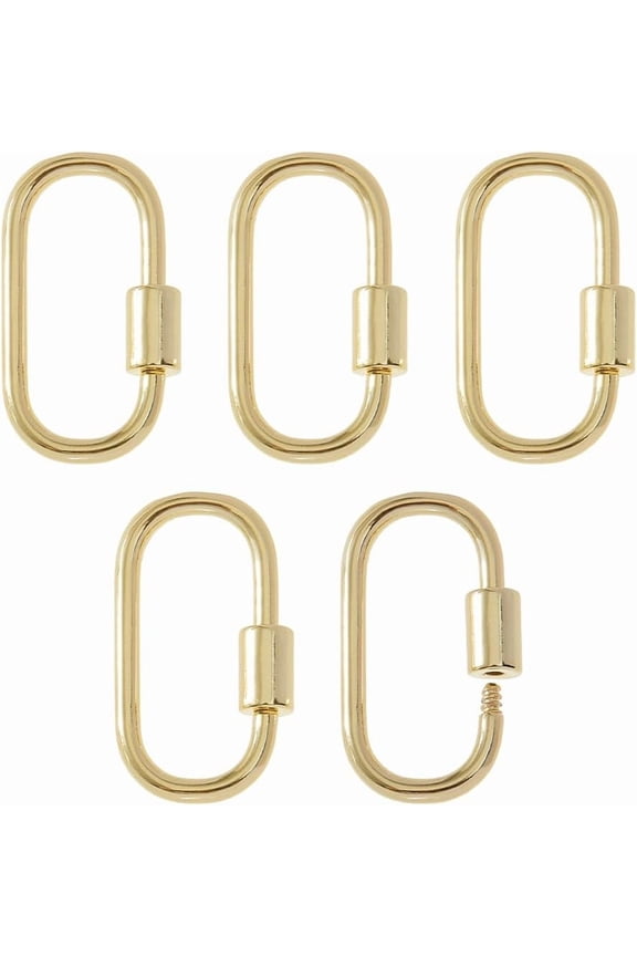 5Pcs Brass Screw Carabiner Lock Charms Golden Oval Carabiner Charms 25.5x14x2mm Small Keychain Carabiners Clip Screw Locking Carabiners for DIY