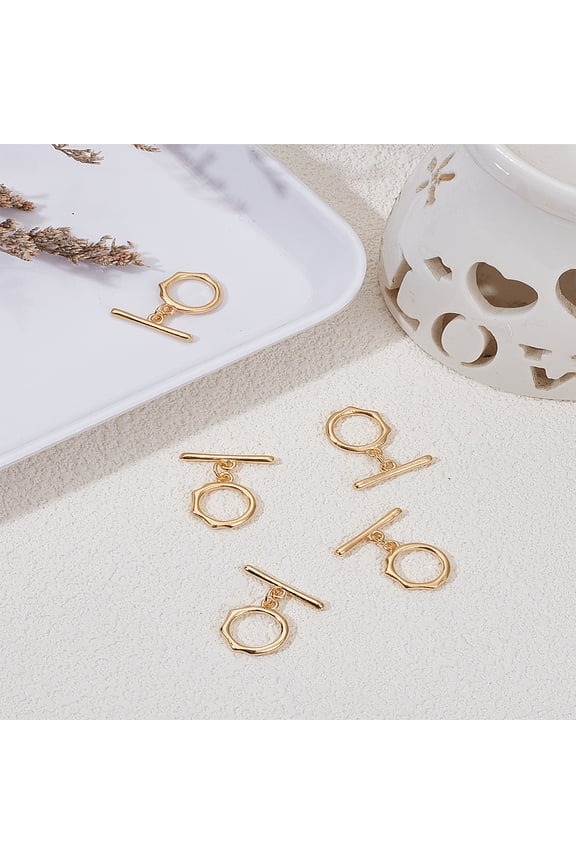 5Pcs Brass Toggle Clasps Lead Free Cadmium Free Ring Real 24K Gold Plated Ring: 16x13x2mm Hole: 1.2mm Bar: 18x2x1mm Hole: 1.4mm