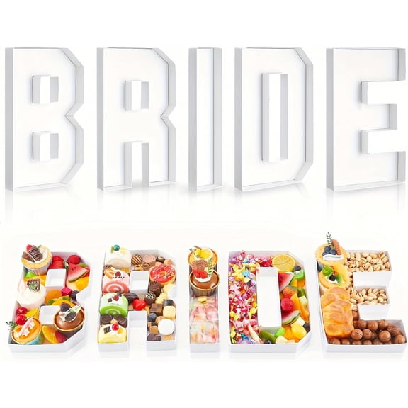 5Pcs Bride Letter Platter Boxes, Fillable Charcuterie Letter Trays, Wedding Party Food Display Boxes for Strawberries, Chocolates, Candy and Table Decor