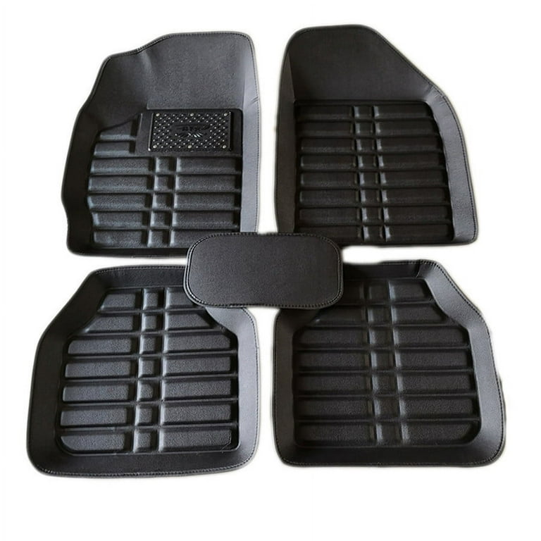 5Pcs Brown PU Leather Car Floor Mats Inteior Front + Rear Row Foot Pad  Universal 