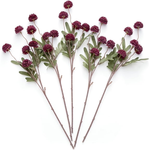 5Pcs Burgundy Flowers Artificial Pompon Mum, Fake Kiku Flowers Silk Small Mini Chrysanthemum Ball Faux Mum Decor for Autumn Filler DIY Bouquet Centerpieces Arrangements Shower(Burgundy)