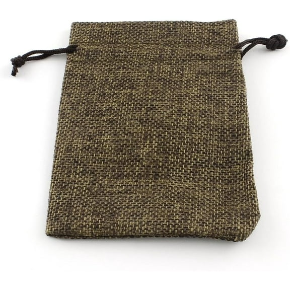 5Pcs Burlap Packing Pouches Drawstring Burlap Bags 3.54x2.75 Inch Reusable Double String Linen Storage Bag Gift Favor Bag for Wedding Birthday Party Jewelry Pouch Sienna
