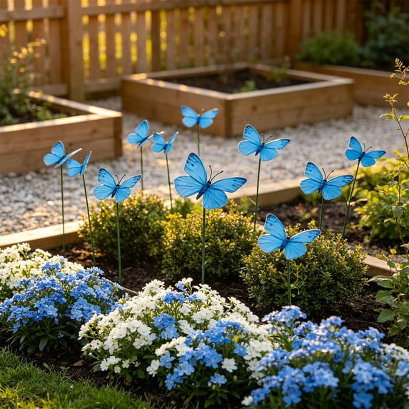 5Pcs Butterfly Stakes, 4.72" Waterproof Butterfly Garden Decorations Artificial Butterflies for Flower Bouquet, Yard Patio Plant, Pot Flower Bed Home Décor(Blue)