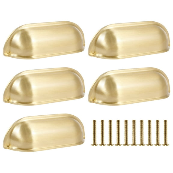 5Pcs Cabinet Knob Set Solid Brass Gold Drawer Handles Rust Resistant Dresser Knobs Easy Installation Kitchen Hardware Cabinet Handles for Cabinet Drawer Dresser