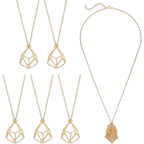 5Pcs Cage Holder Necklace Macrame Pouch Empty Stone Holder Golden Adjustable Necklace Holder Empty Stone Holder Nets for Pendant Necklaces Making