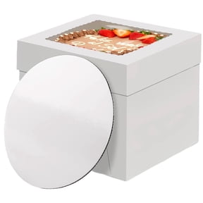Livease Cake Boxes, 12x12x8 Inch 5 Pack Tall White Cake Carrier with Window & Boards, Cake Containers