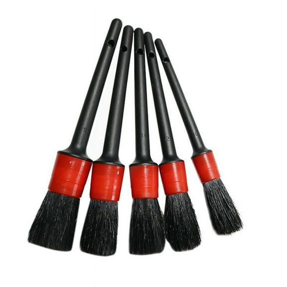 5Pcs Car Auto Detailing Brush Cleaning Kits Natural Boar Hair Brushes Tools