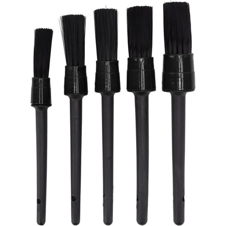 5Pcs Car Detailing Brush Set, Car Interior Cleaning Kit Auto Boars Hair Detailing Brushes Set for Cleaning Wheels, Interior, Exterior, Dashboard, Leather(Black)