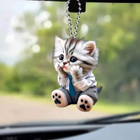 5Pcs Car Interior Cat Ornament, Fufafayo Acrylic Cat Ornament for Car Mirror, 2D Cat Pendant for Interior Car Decor, Cute Hanging Ornament for Rearview Mirror, Car Accessory for Dashboard or Window,