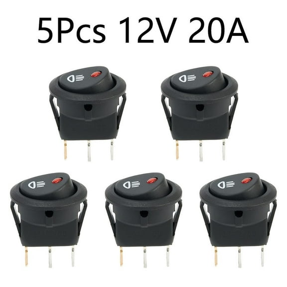 5Pcs Car On Off Rocker Switch Round 12V Red Led Fog Light Lamp Symbol Car Truck