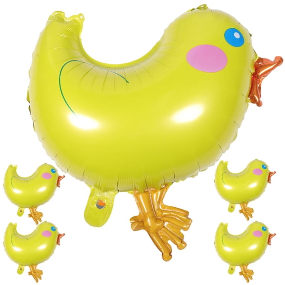 5Pcs Cartoon Foil Balloons Lovely Chickens Pattern Mylar Helium Balloons Decors for Birthday Party Fetival Wedding (Yellow)